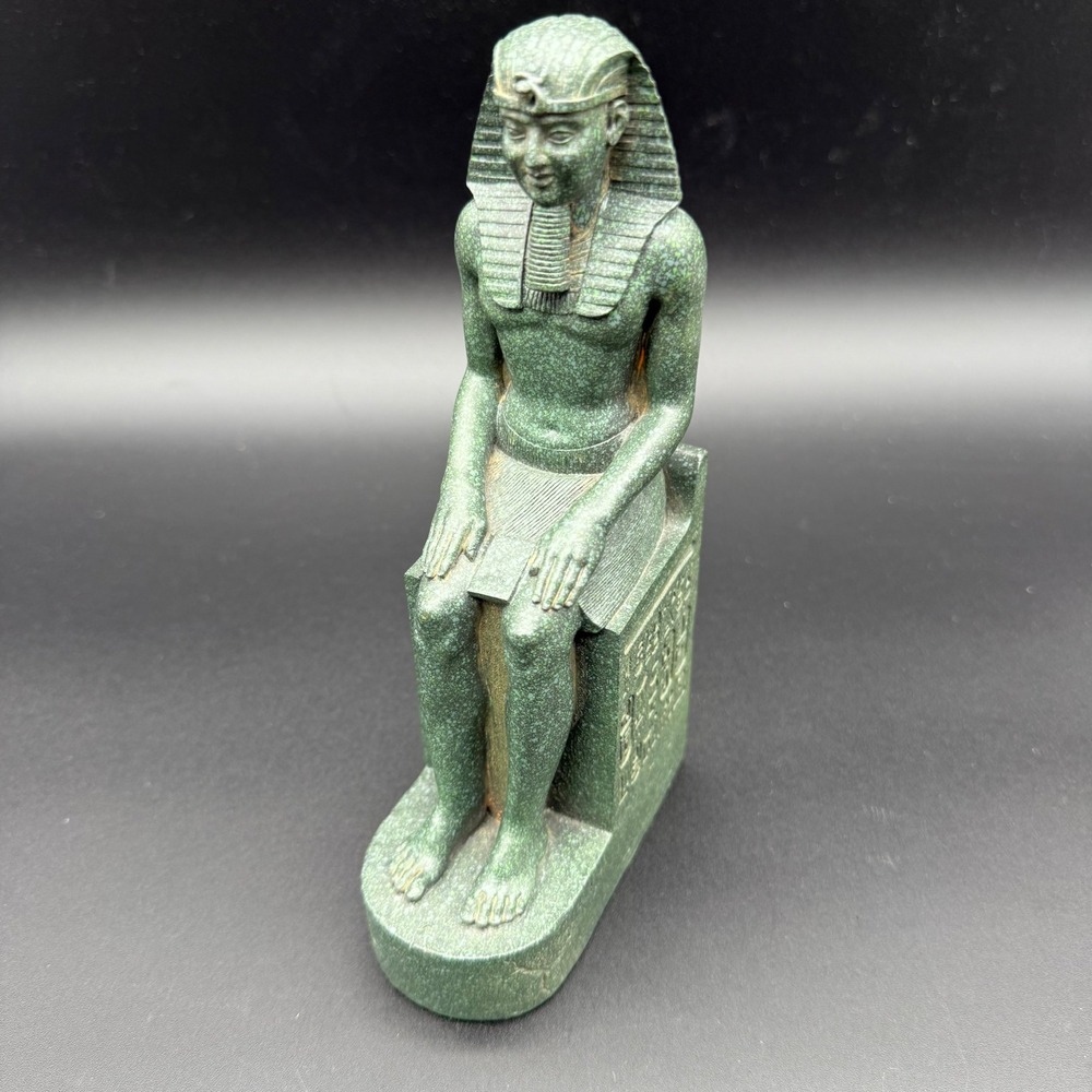 Vtg Egyptian Pharaoh Statue Seated King Tut / Ramesses II Stone Style Decor 7.5"